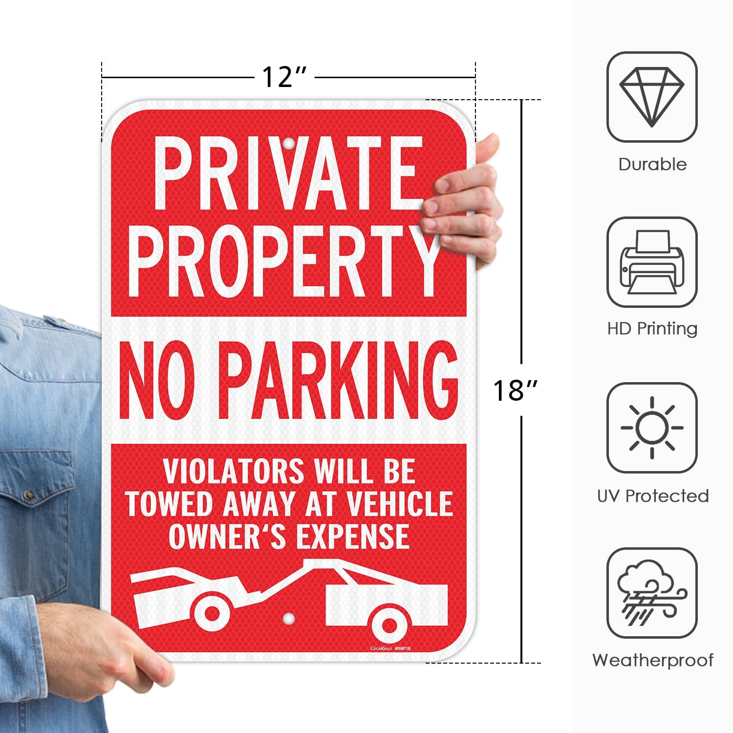18×12 Inch Large No Parking Signs Reflective Aluminum Fade Resistant