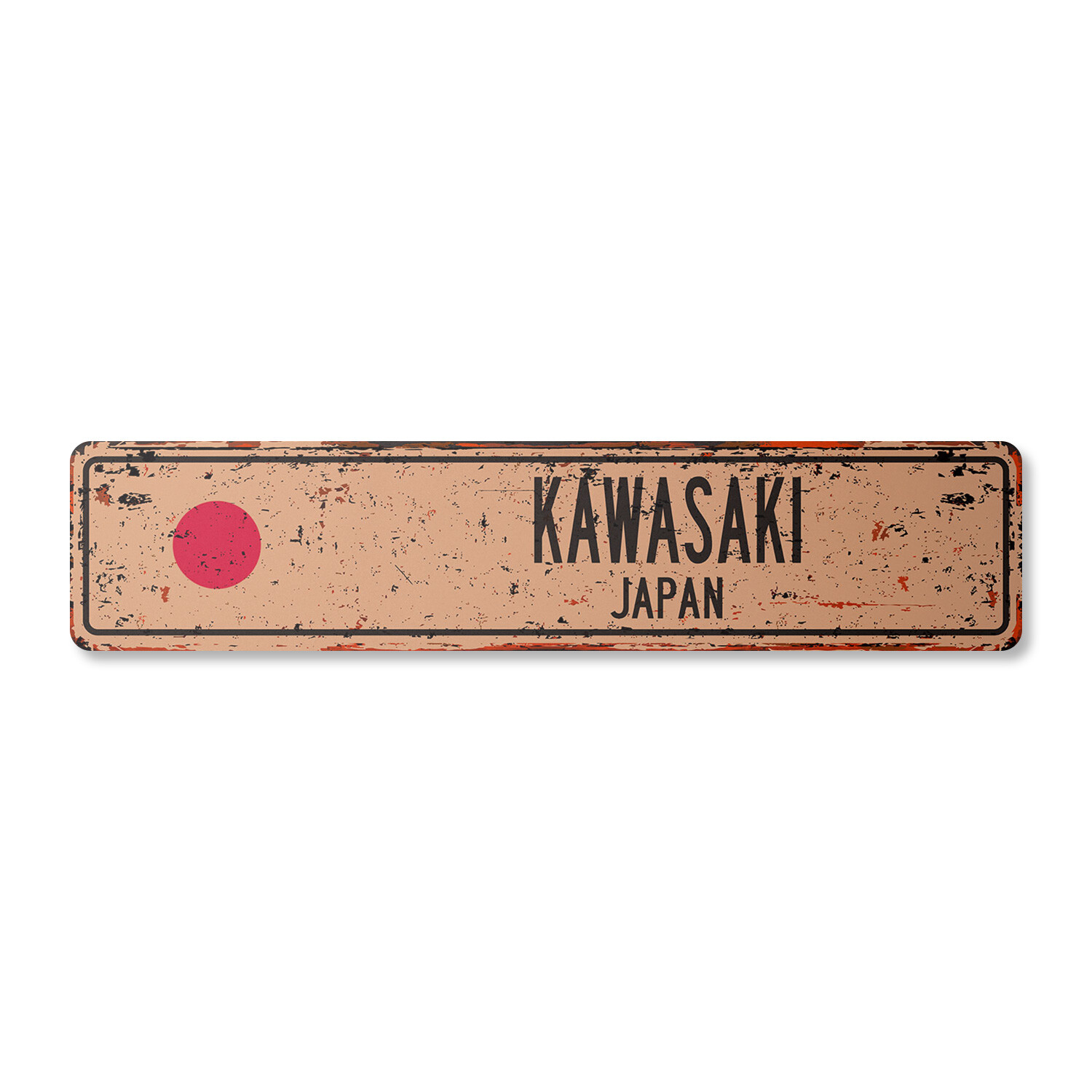 KAWASAKI JAPAN Vintage Street Sign Japanese flag city country road wall rustic
