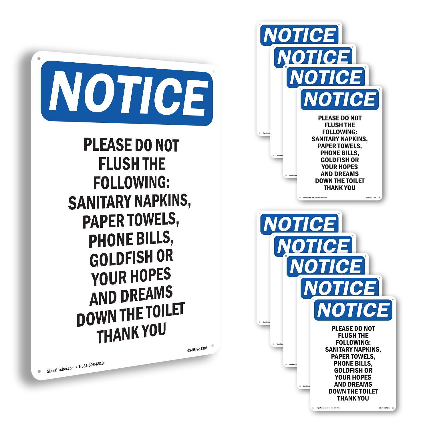 Please Do Not Flush The Following OSHA Notice Sign Metal, Decal – 5 or 10 Pack