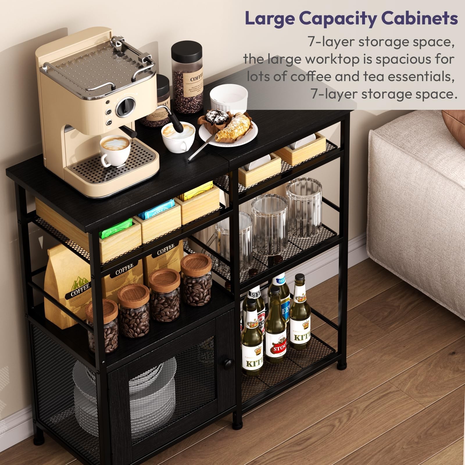 SWTYMIKI Coffee Bar Cabinet Station – Farmhouse Small Coffee Stand Station wi…