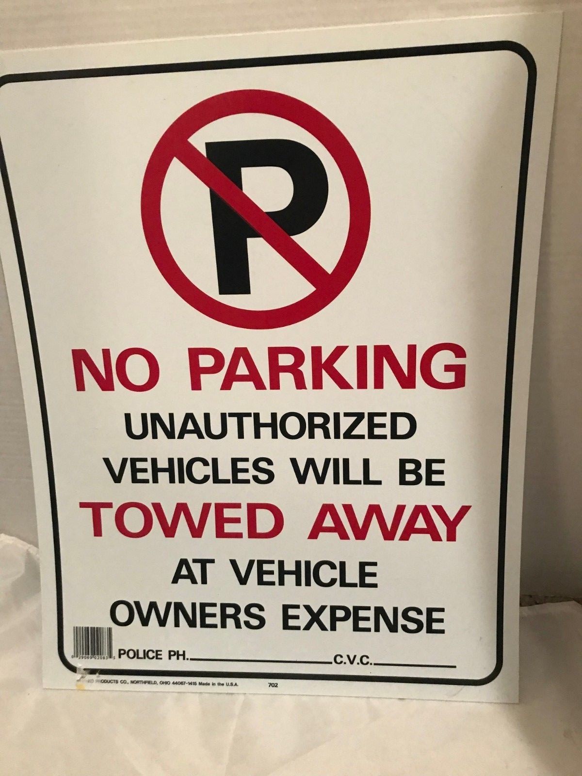 NEW Hy-Ko Parking Lot Sign Red 19″ H X 15″W No Parking Heavy Duty Plastic