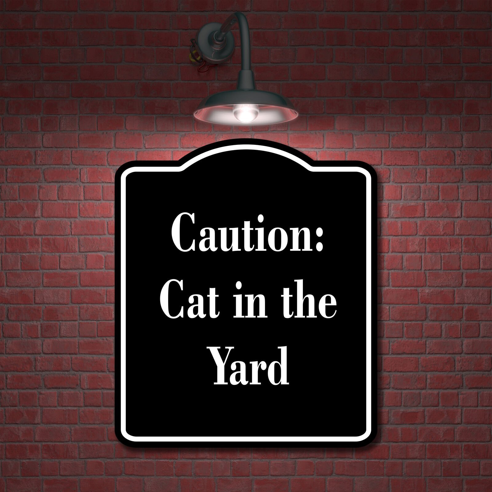 Caution Cat in the Yard BLACK Aluminum Composite Sign