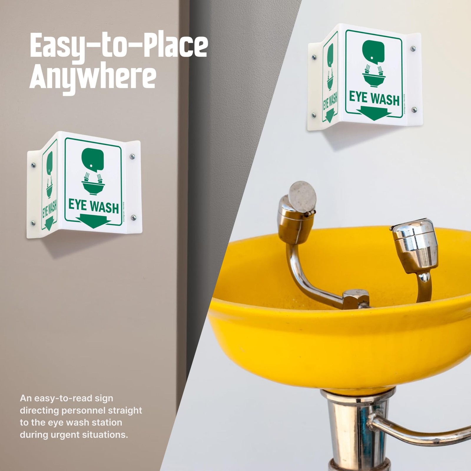 Eye Wash Projecting Sign 5×6 Inch Acrylic Safety First Aid Wall Mount Notice