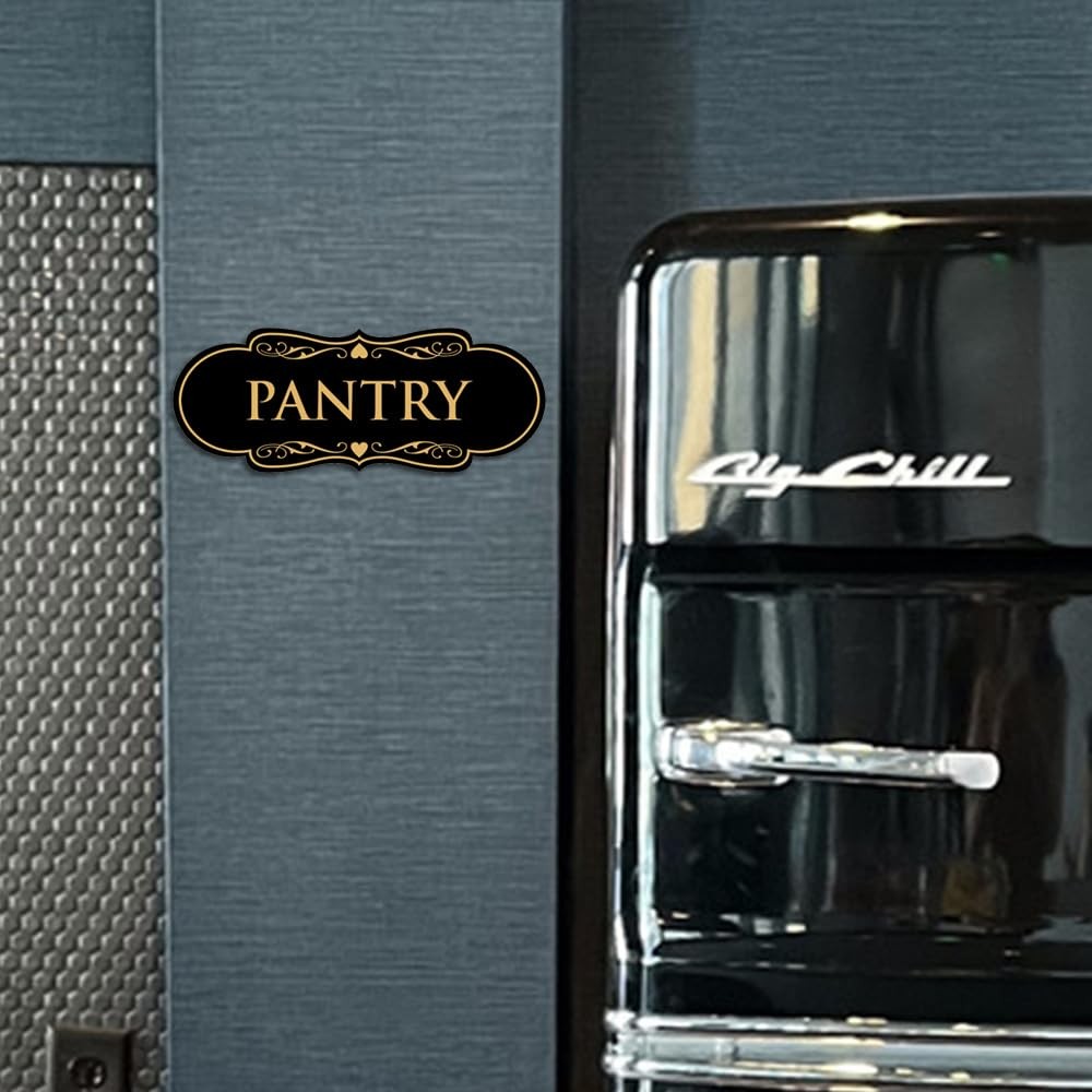 Designer Pantry Sign Black Gold Medium Wall Door Kitchen Decor Notice Plaque