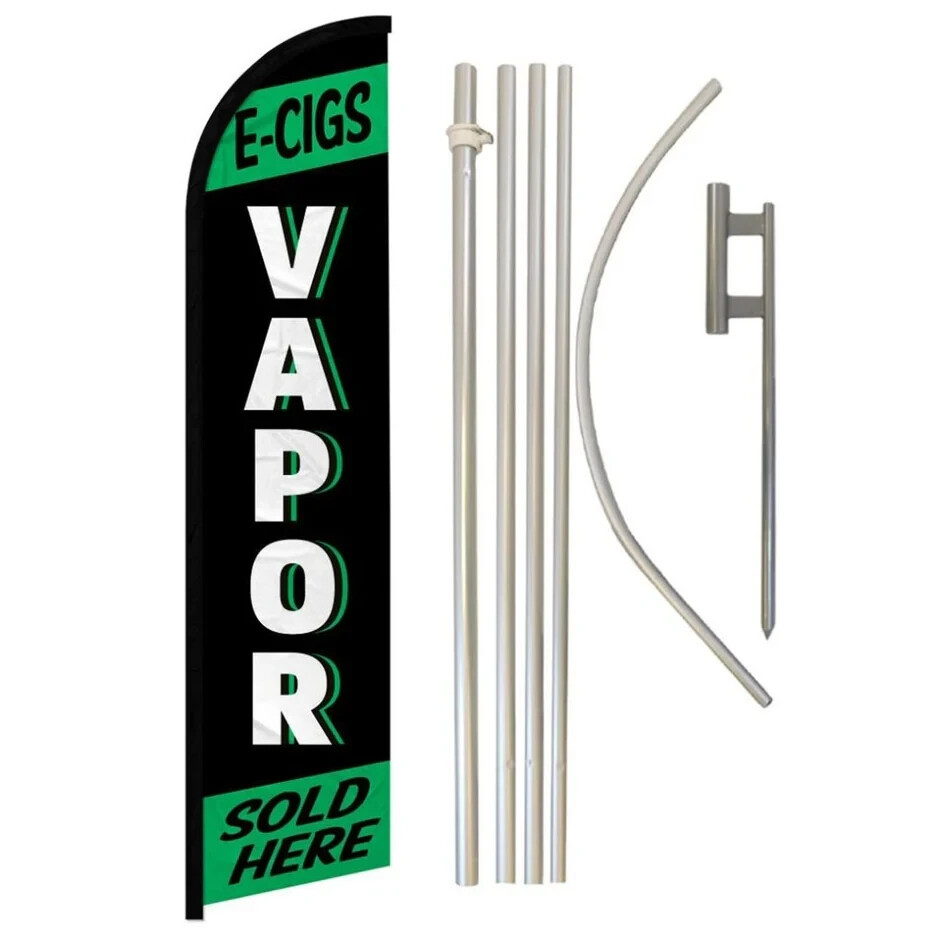 Vapor (Green & Black) Windless Full Curve Advertising MJ Banner Flag & Pole Kit