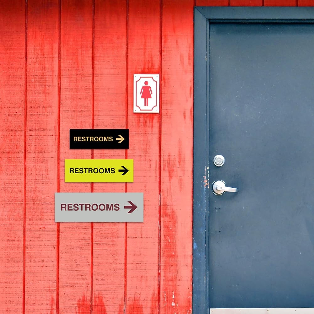 1 PCS Large Black Silver Basic Restroom Right Arrow Directional Sign Adhesive