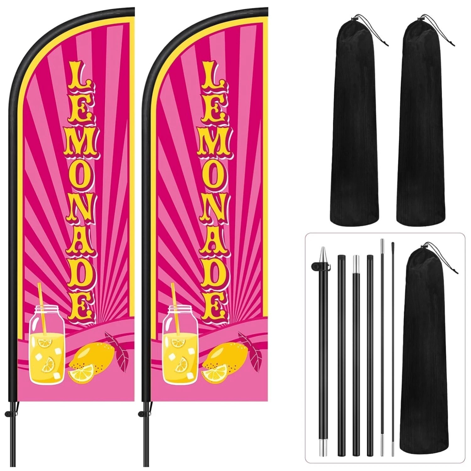 2 Pack Lemonade Feather Flag 7ft Banner Kit – Rose Pink