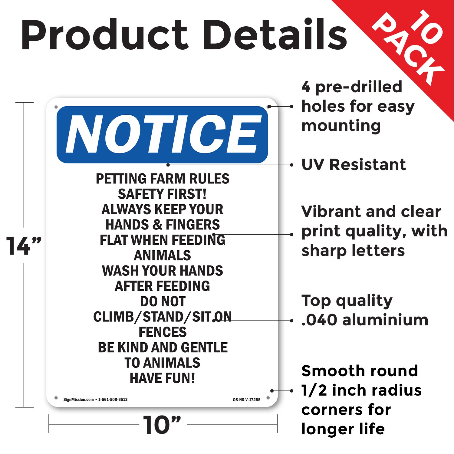Petting Farm Rules Safety First! OSHA Notice Sign Metal, Decal – 5 or 10 Pack