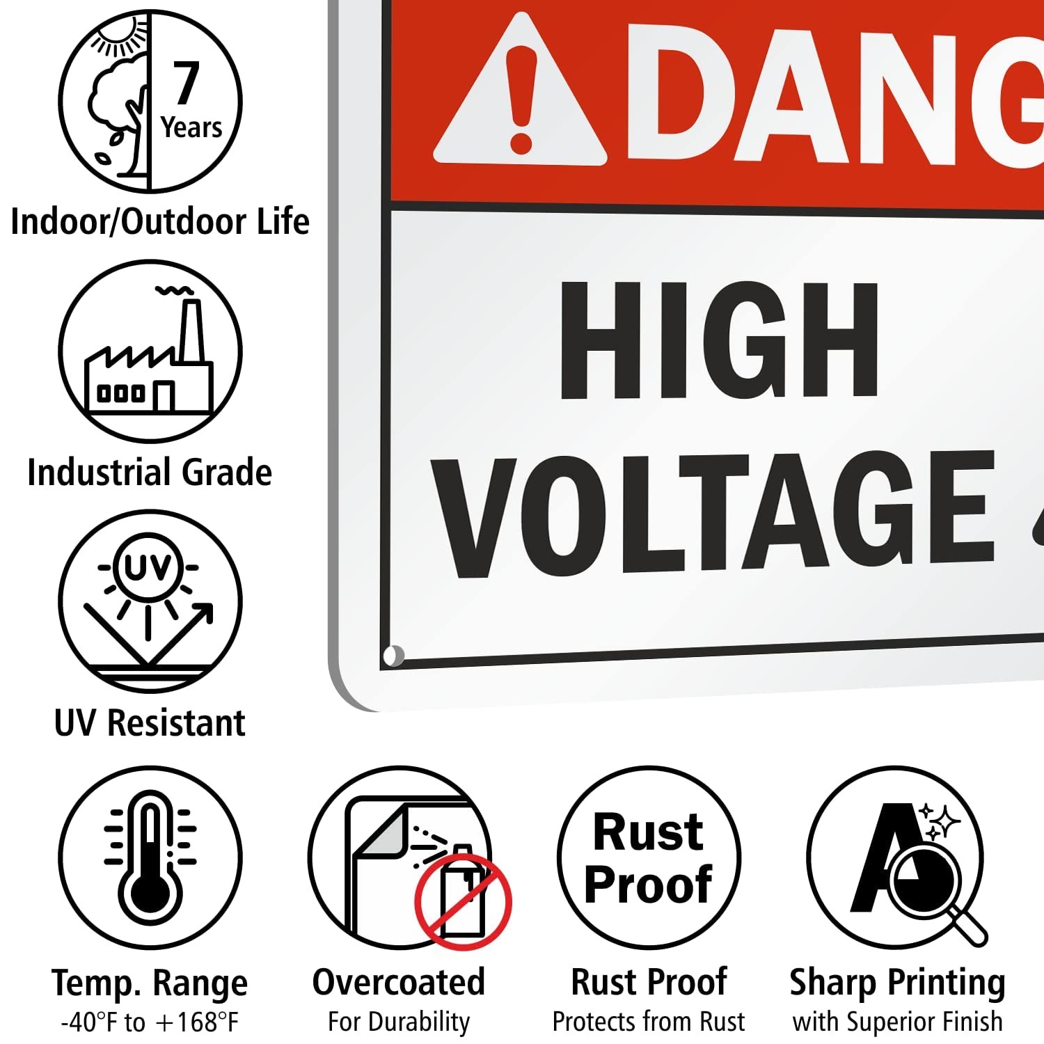 Danger High Voltage Sign 7×10 Aluminum Black Red White, Electrical Safety Set