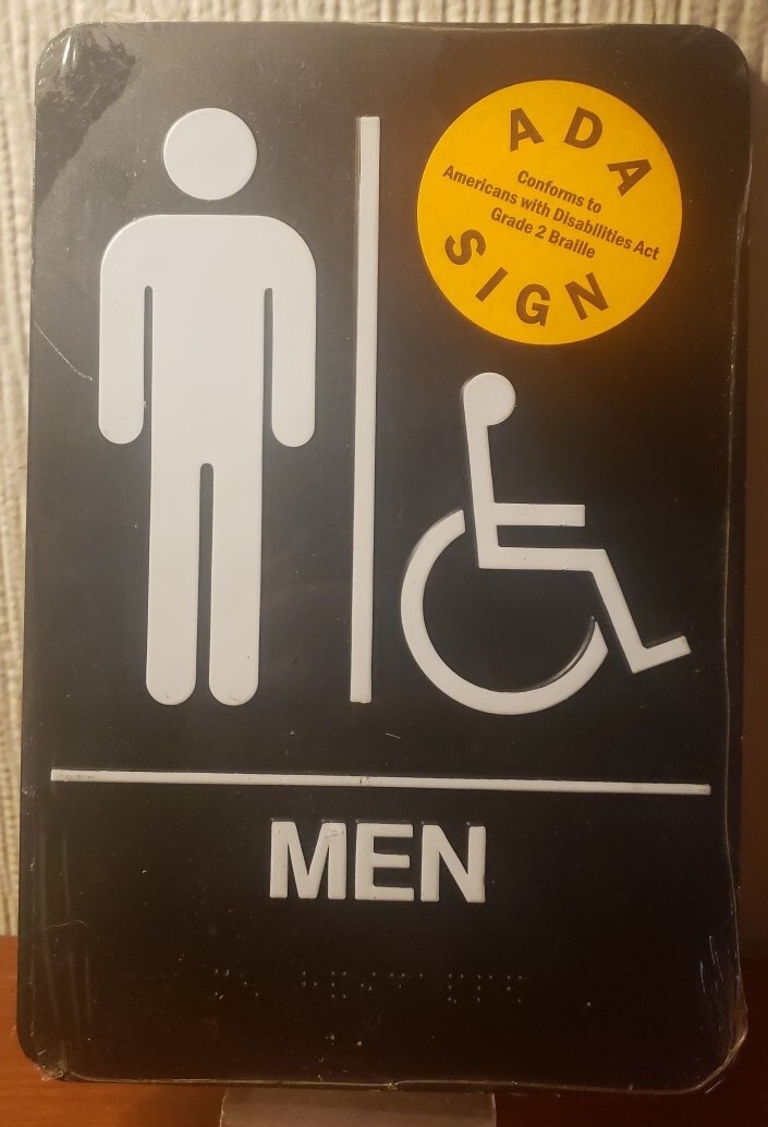ADA Sign Men Handicap Braille Bathroom Sign – Black Easy Self Adhesive Mounting