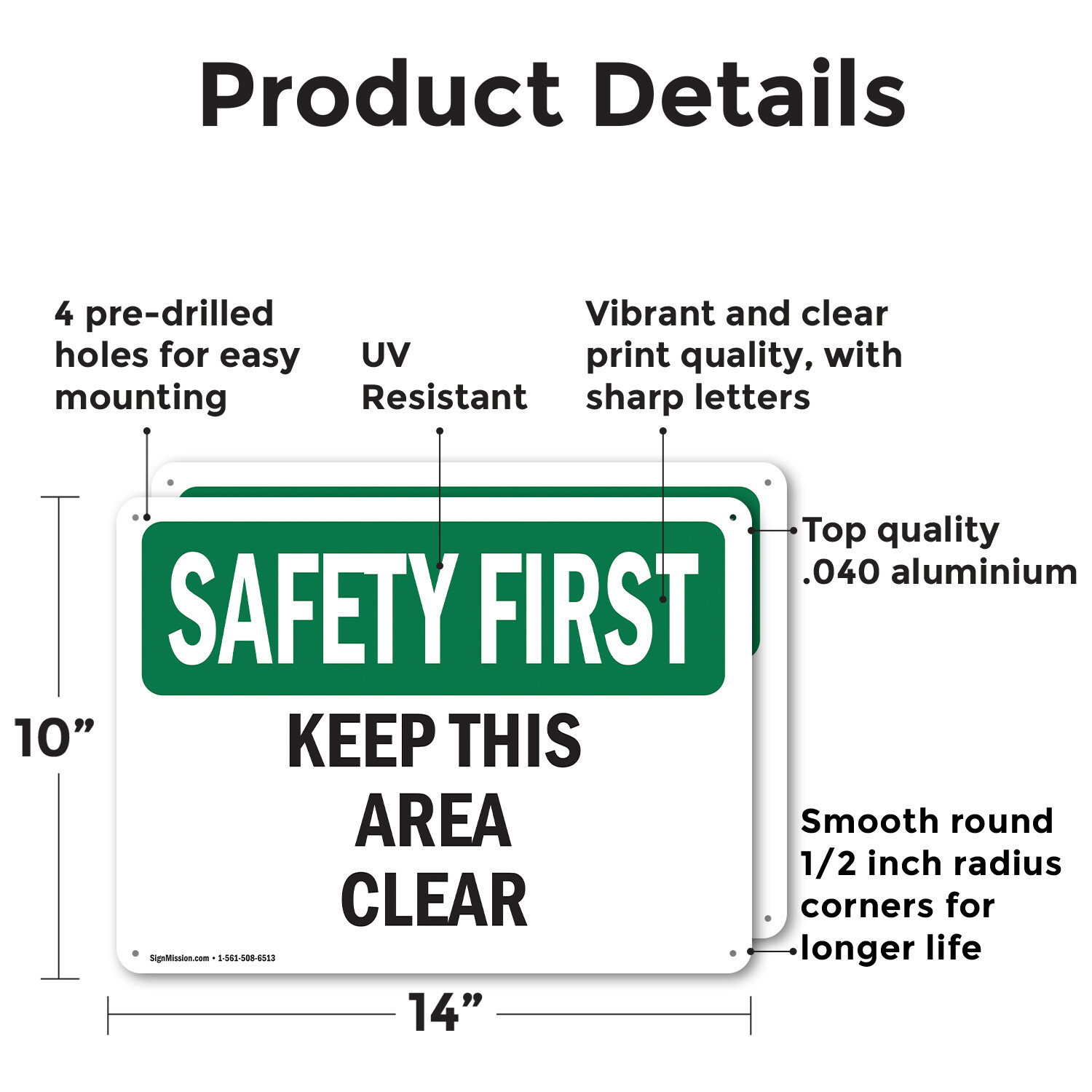 (2 Pack) Keep This Area Clear OSHA Safety First Sign Decal Metal Plastic