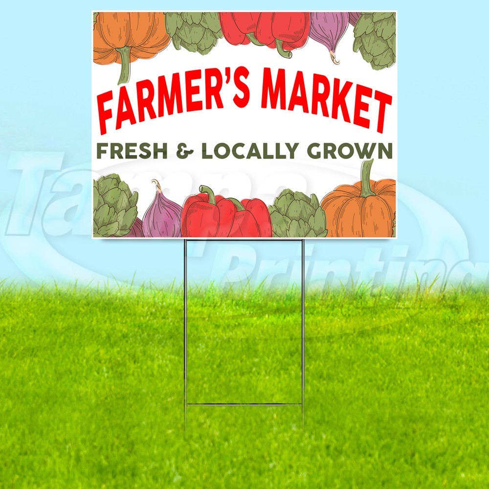FARMERS MARKET 18×24 Yard Sign Fresh Plastic Corrugated WITH STAKE USA YS07712