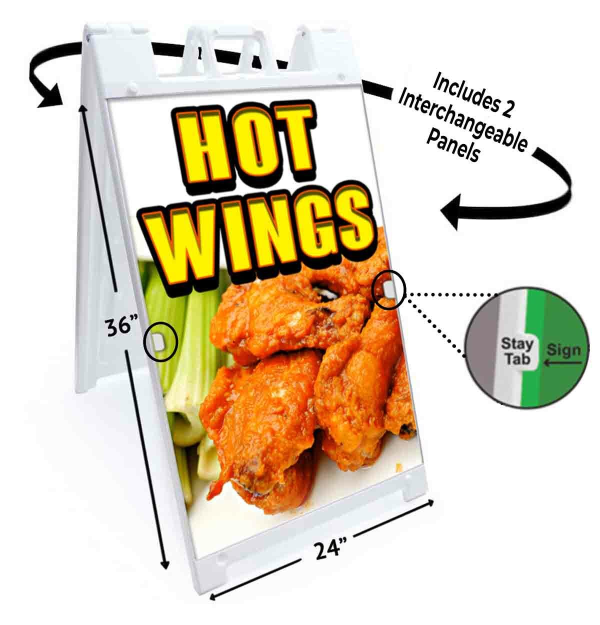 HOT WINGS Signicade 24×36 AFrame Plastic Sidewalk Sign CARNIVAL FAIR FOOD