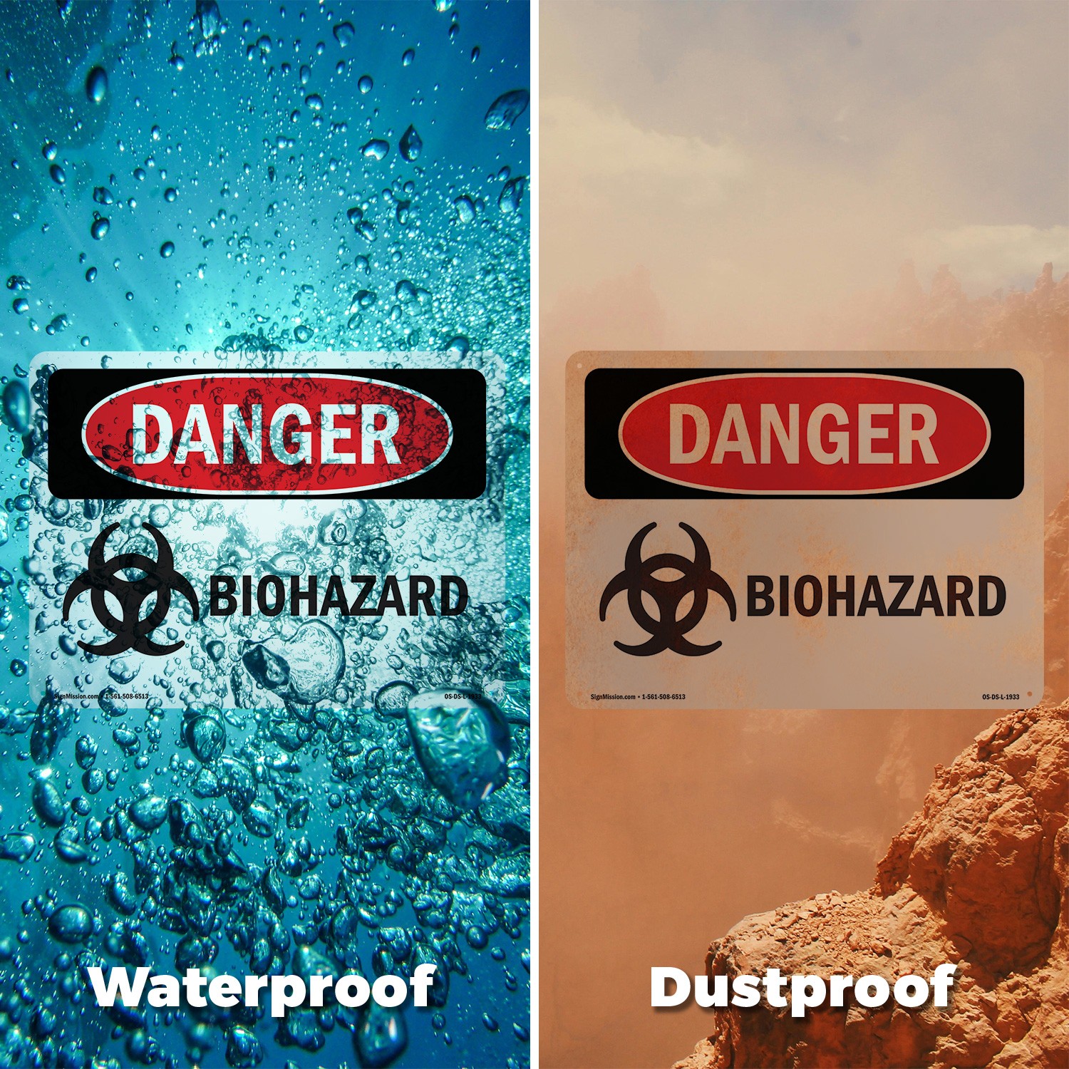 Biohazard OSHA Danger Sign Metal, Plastic, Or Decal – 5 or 10 Pack