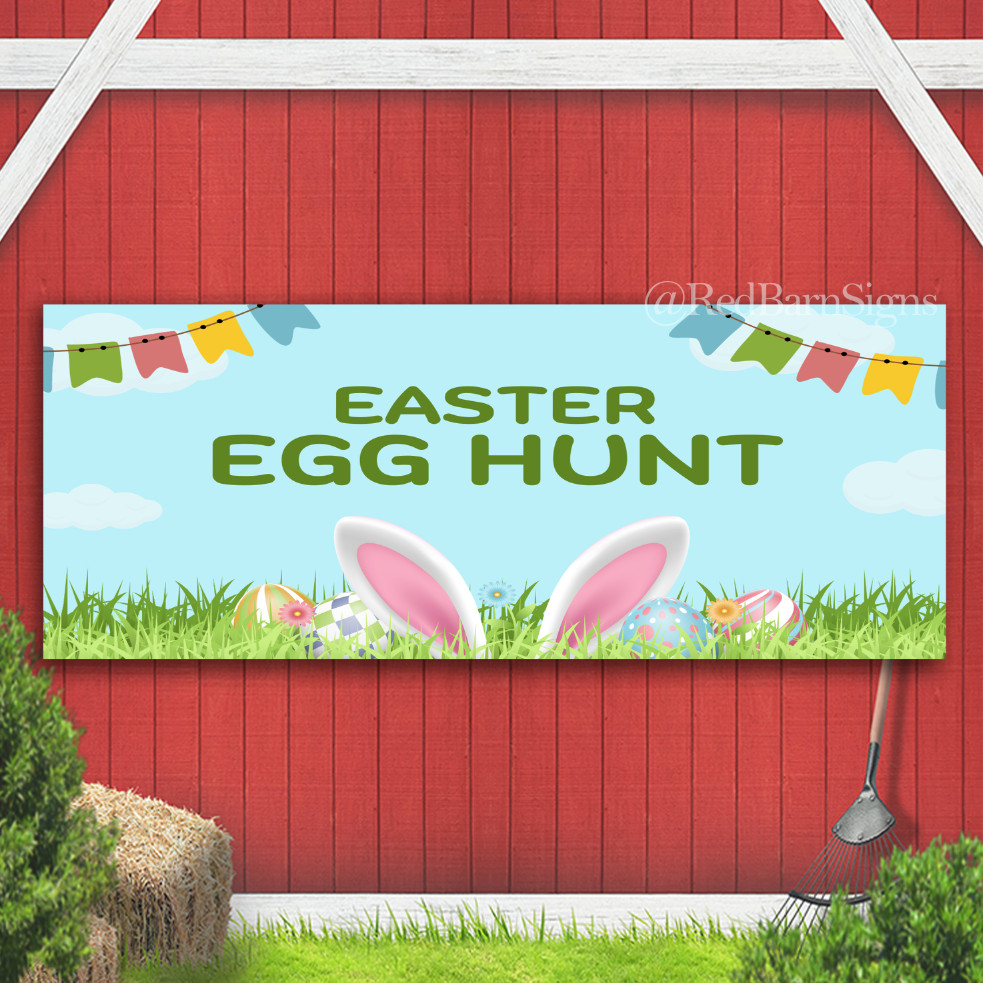 Easter Egg Hunt Bunny Party Indoor Outdoor Banner Sign with grommets
