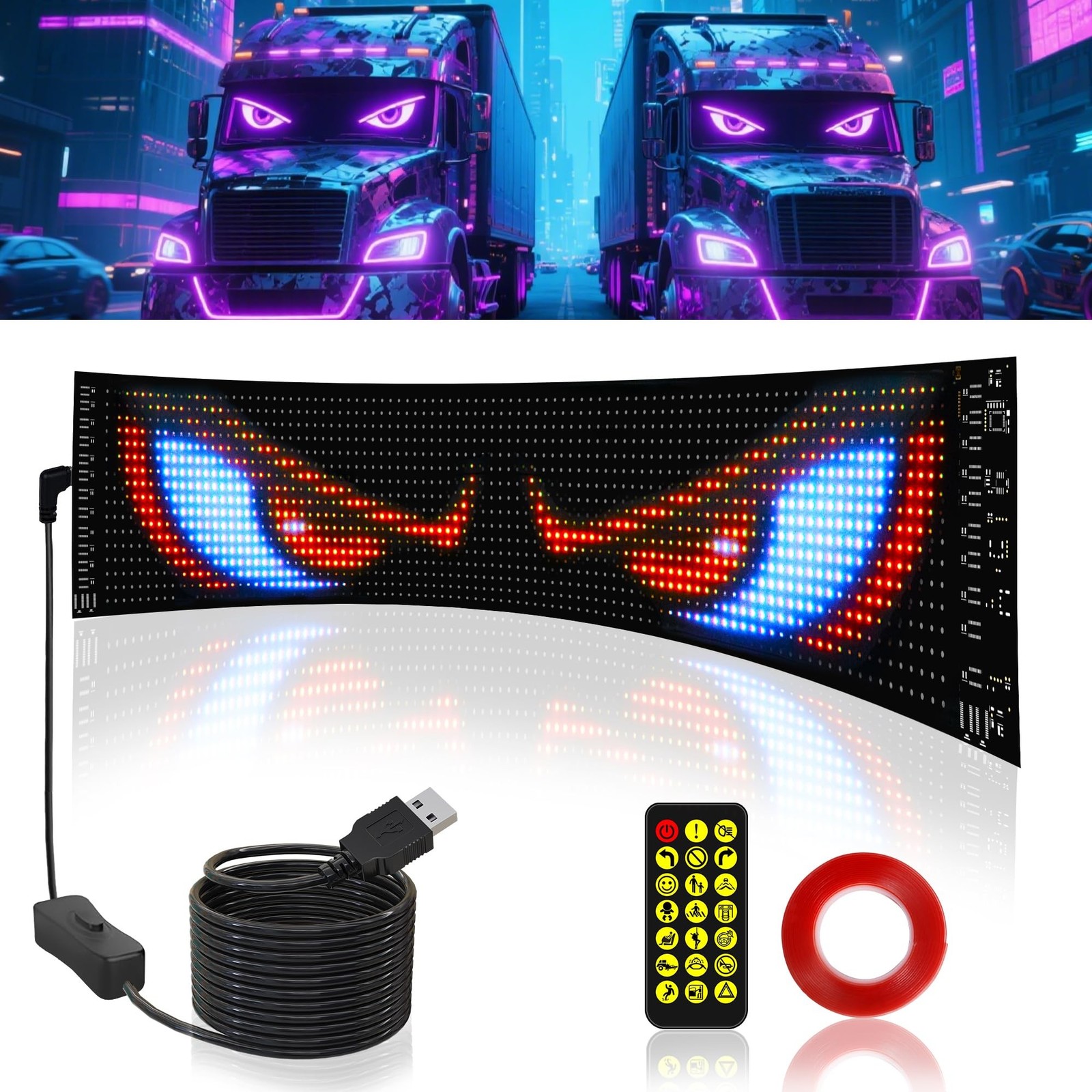 Devil Eyes Light for Car & Truck Windshield | 23.4×4.7in Programmable Flex, A…