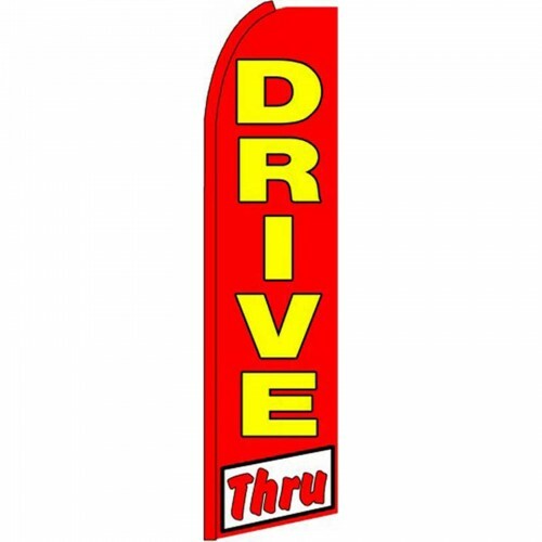 DRIVE THRU Banner Flag Sign Display Only Flutter Swooper Feather 3′ Wide