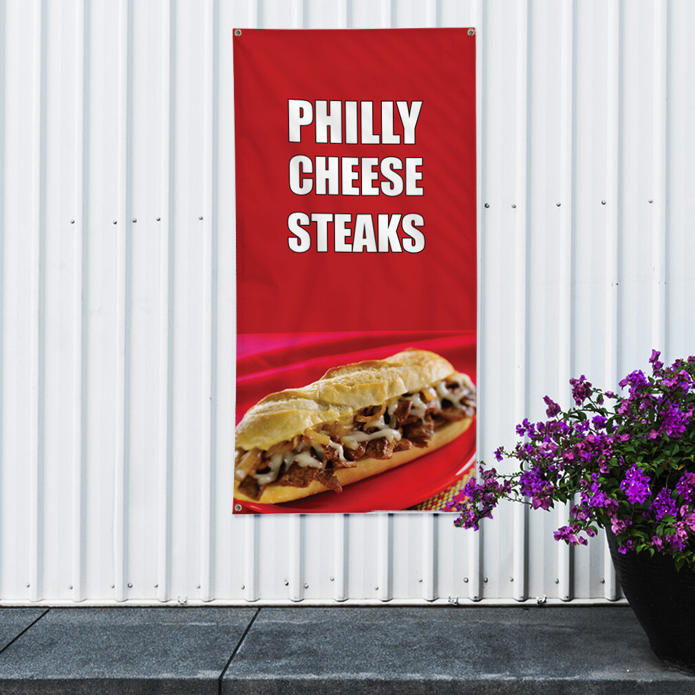 Vertical Vinyl Banner Multiple Sizes Philly Cheese Steak Food and Drink Outdoor