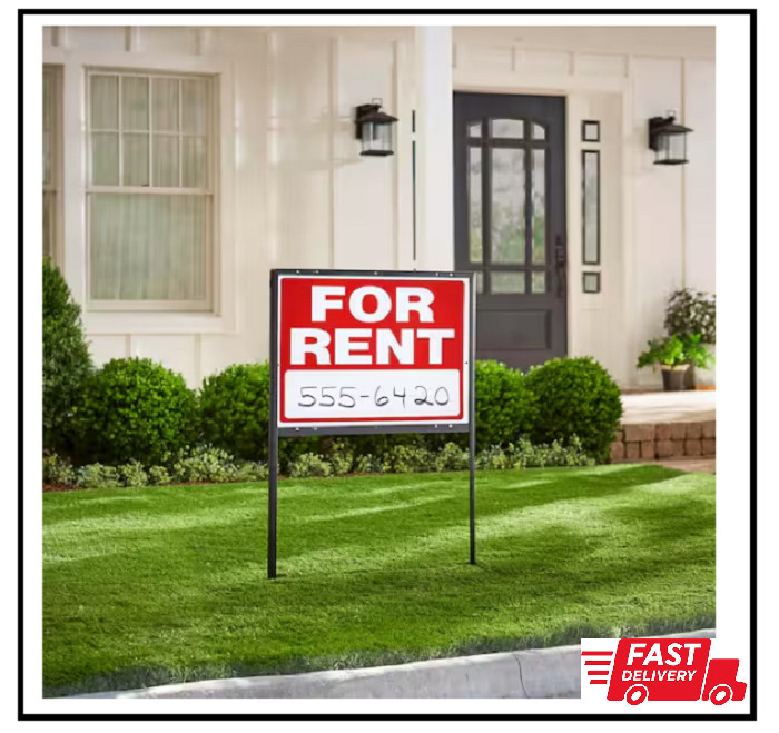 18 In. X 24 In. Red and White Plastic for Rent Sign