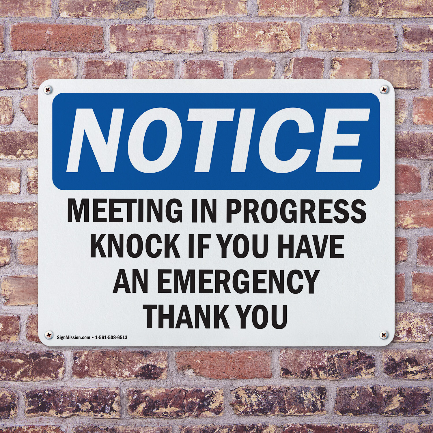 (2 Pack) Meeting In Progress Knock If You Have An OSHA Notice Sign Decal Metal
