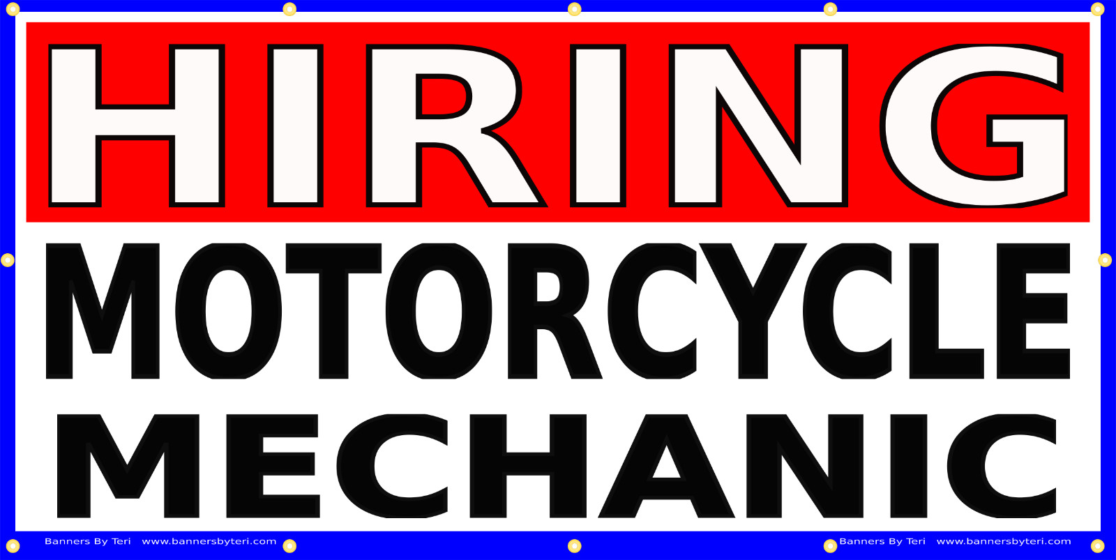 HIRING MOTORCYCLE MECHANIC – VINYL Banner Signs -Reinforced -FAST SHIP -USA MADE