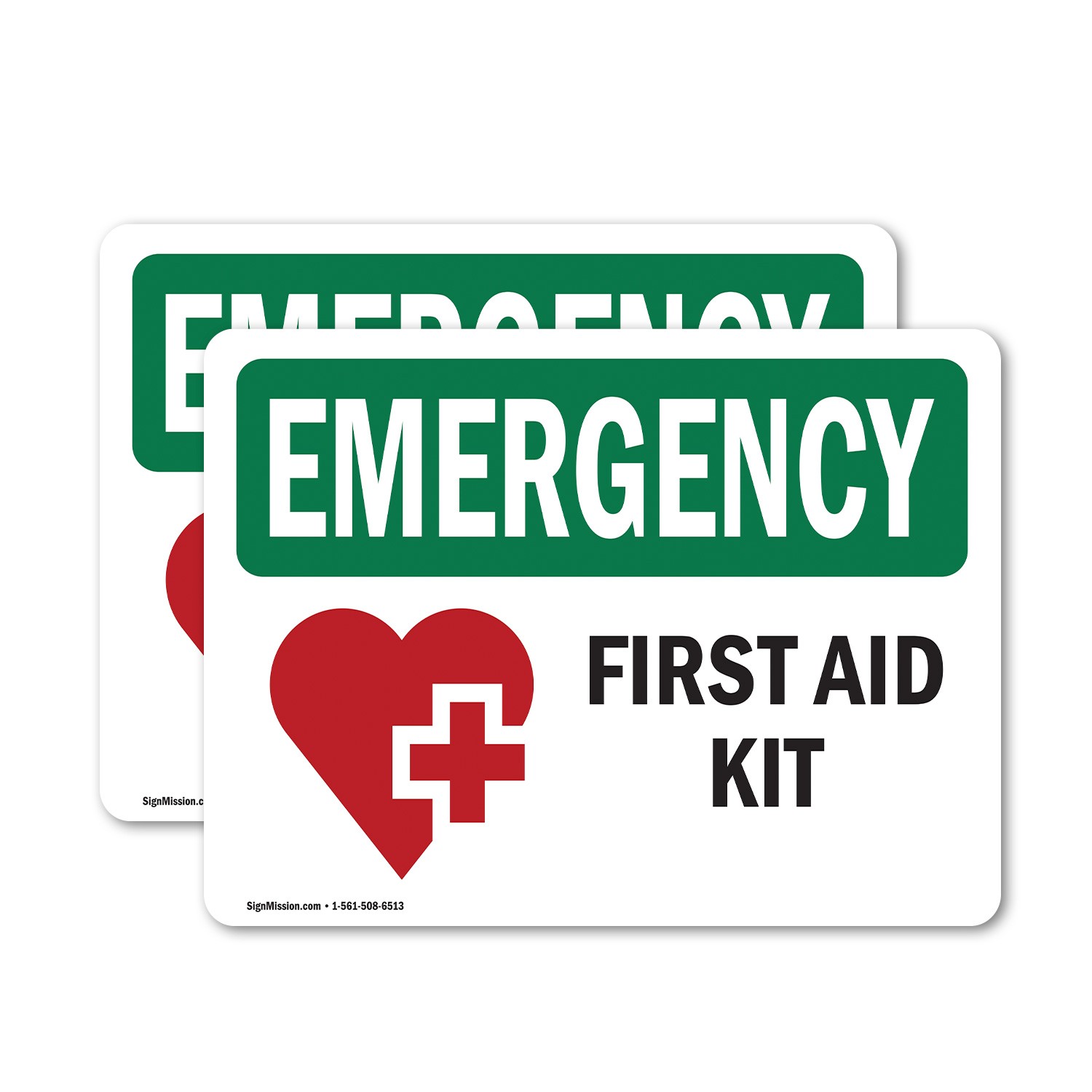 (2 Pack) First Aid Kit With Symbol OSHA Emergency Sign Decal Metal Plastic