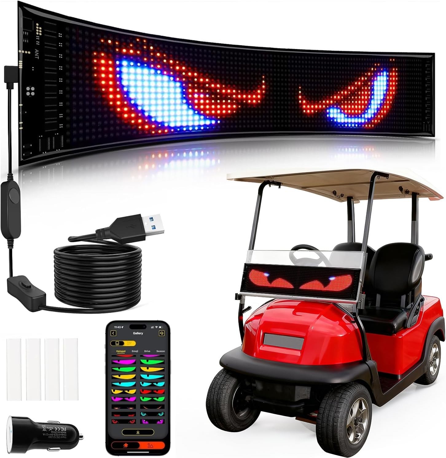 Custom Programmable LED Devil Eyes Light Sign for Cars – 23.4” x 4.7”