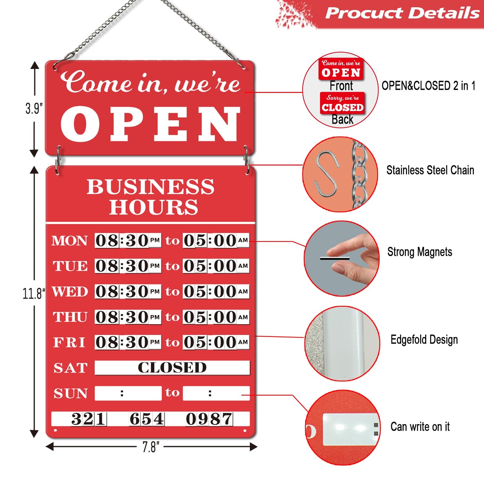 Magnetic Changeable Business Hours Sign with Double Sided Open Closed Signs, …