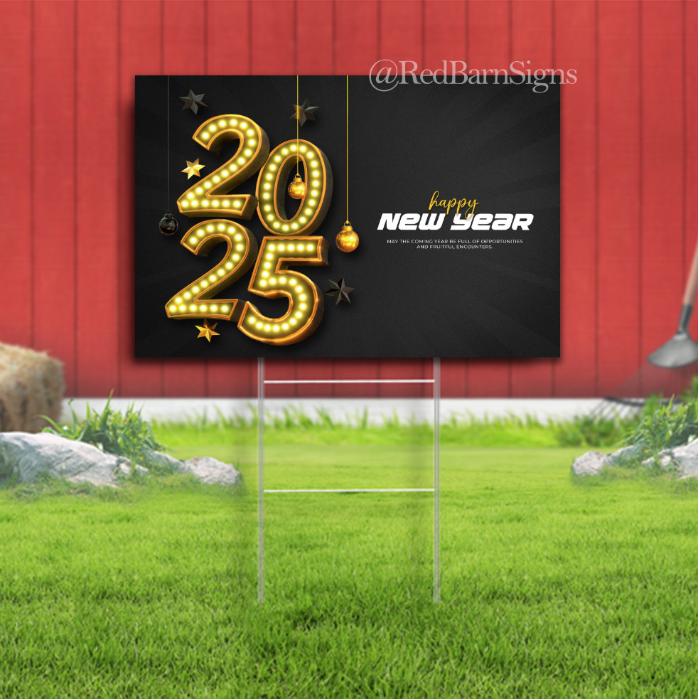 Happy New Year 2025 Retro Light 3d Lawn Yard Sign Single-Sided with metal