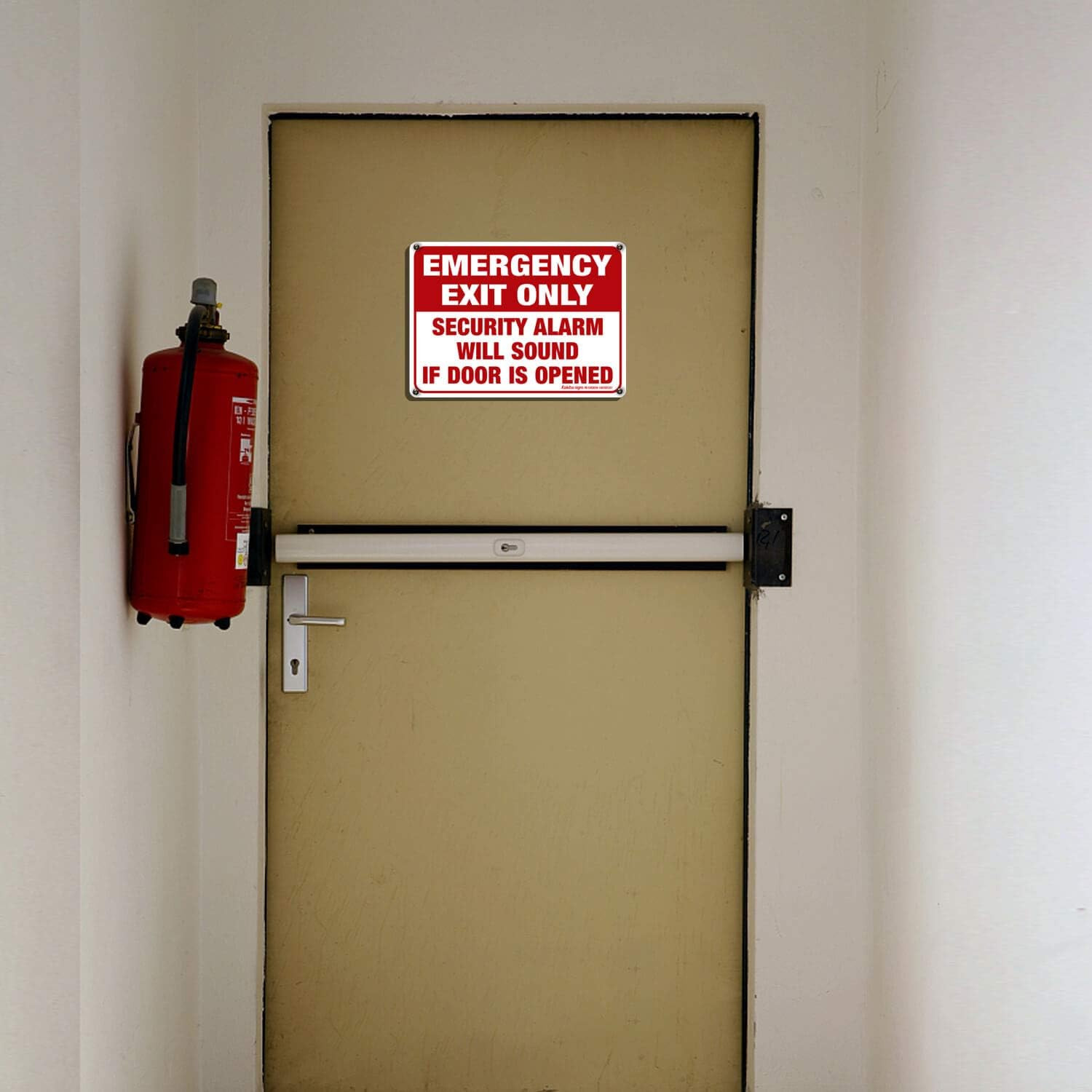 Emergency Exit Only – Security Alarm Will Sound If Door Is Opened Sign, 2 Pack,