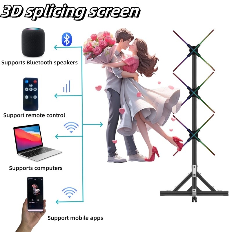 3D Holographic Projector LED Hologram Fan Advertising Player with Stand 3x50cm