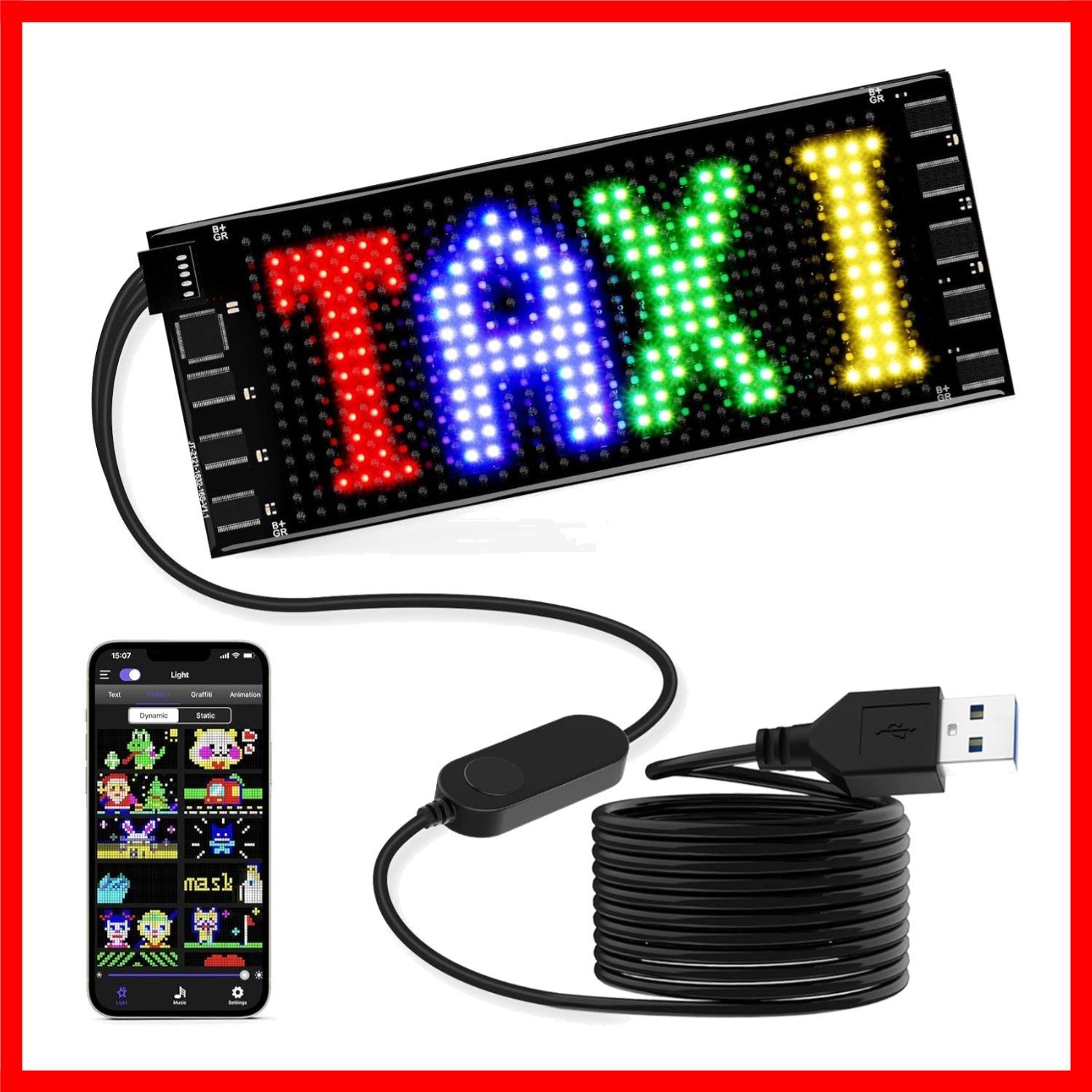 Smart 7” Bluetooth LED Car Sign — Customizable, Portable, & Waterproof