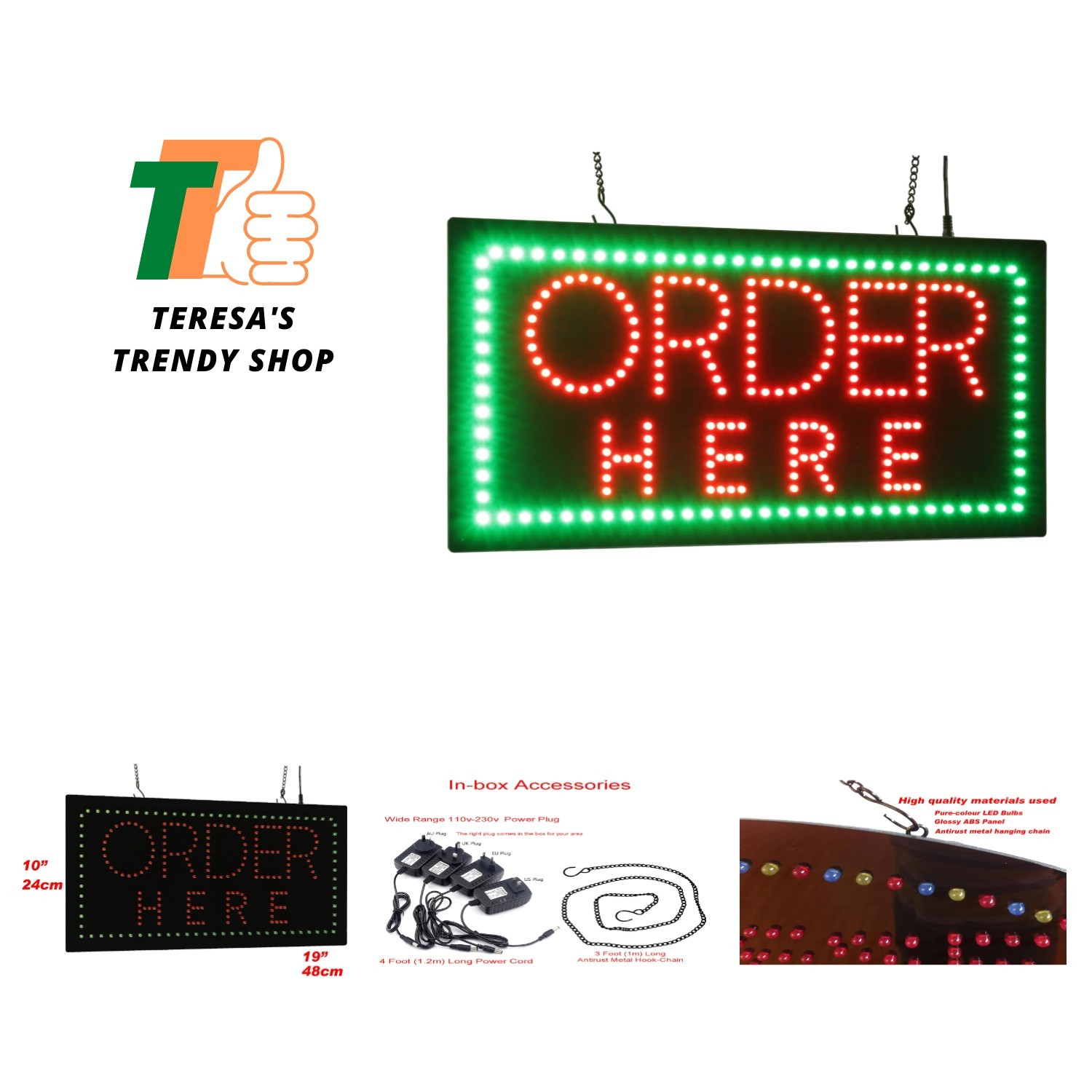 Order Here Sign, 19″x10″, 48x24cm, , LED, Neon, Florescent, Signage, Signboar…