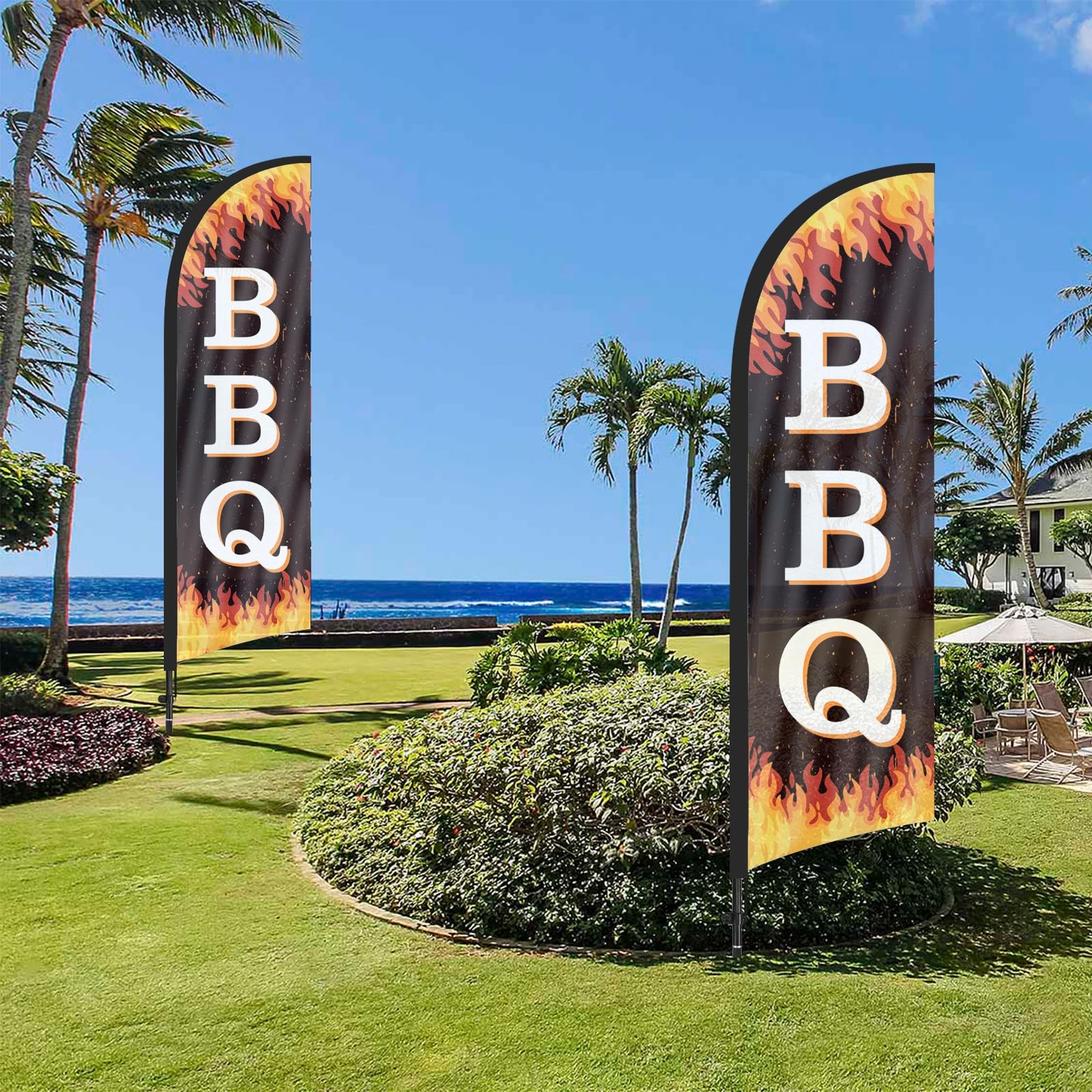 BBQ Advertising Swooper Flag, BBQ Feather Flags with Flag Pole and Ground Sta…