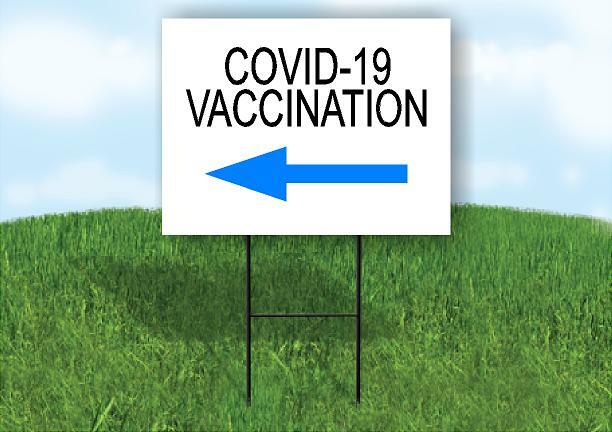COV 19 VACCINATION ARROW LEFT with Stand LAWN SIGN Single sided