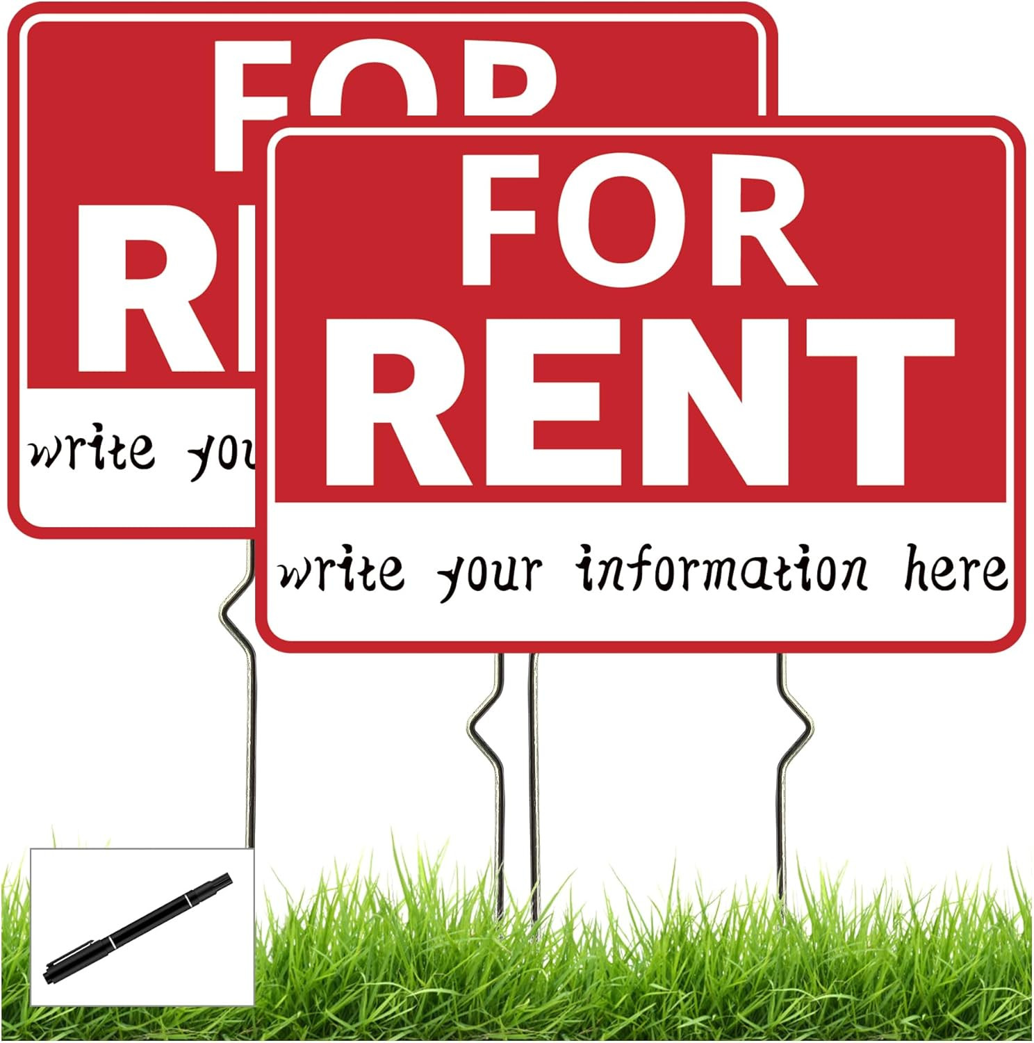 2 Pack for Rent Signs, for Rent Sign with Metal Stake, for Rent Yard Sign – 17 X