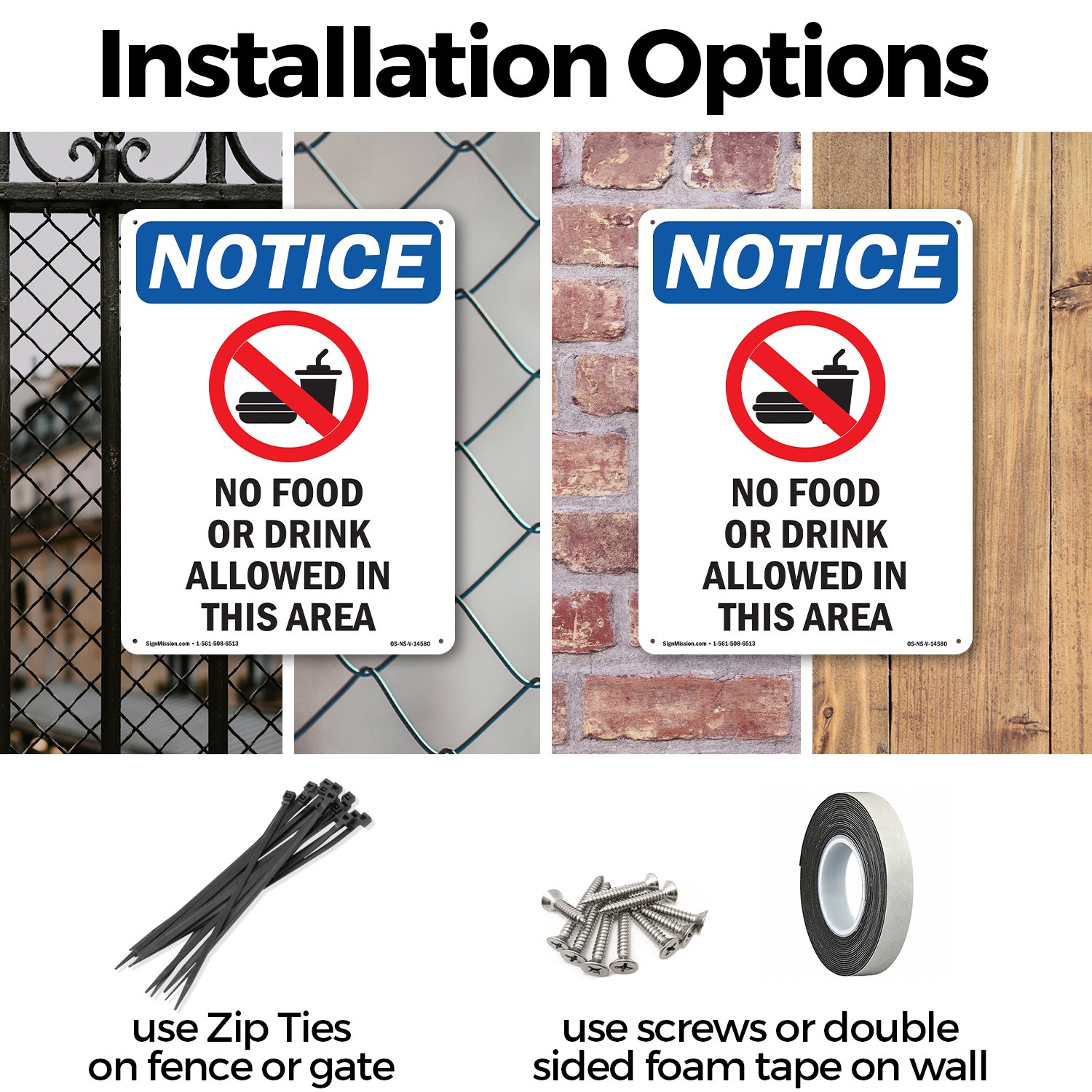 No Food Or Drink Allowed OSHA Notice Sign Metal, Plastic, Decal – 5 or 10 Pack