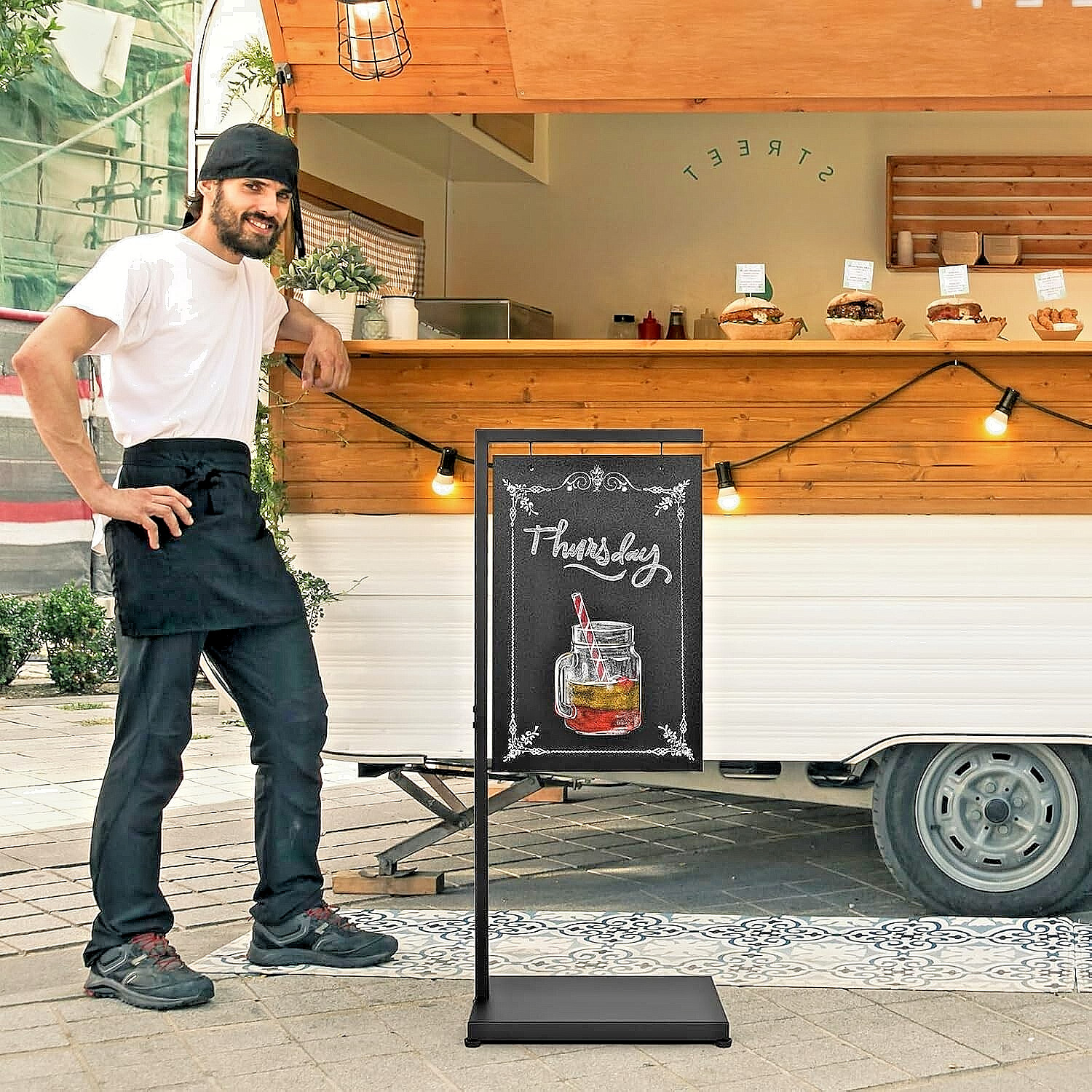 Sign, Chalkboard 18X43 Inch Black Magnetic, Double Sided Swinging Sign,