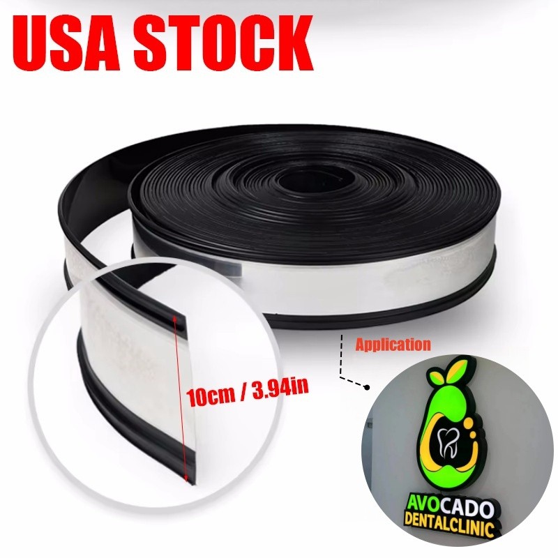W10cm x L22m Black Steel Plastic Strip LED Sign Channel Letter Lightbox Trim Cap