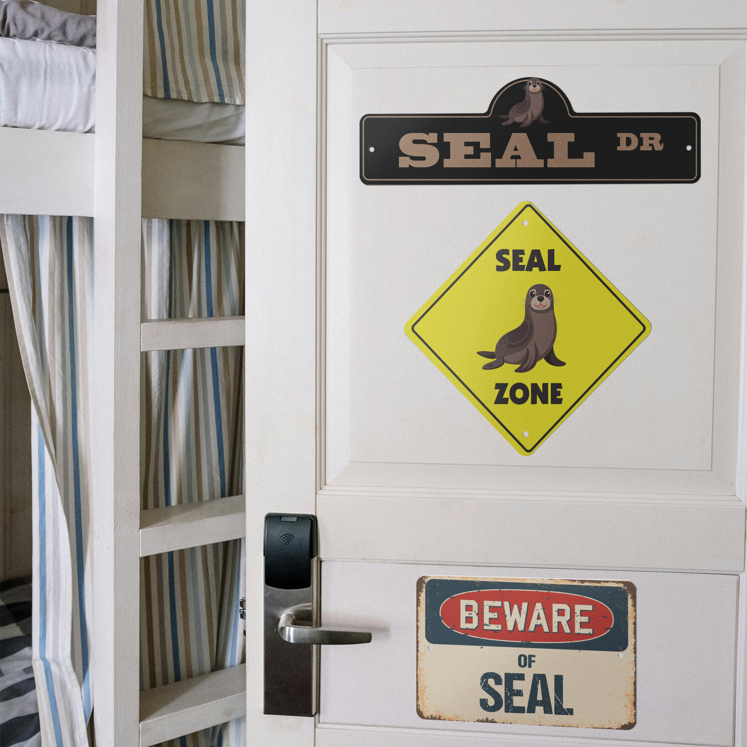 Seal (3 Pack) Plastic Street Sign Crossing Warning Vintage Rustic Beware