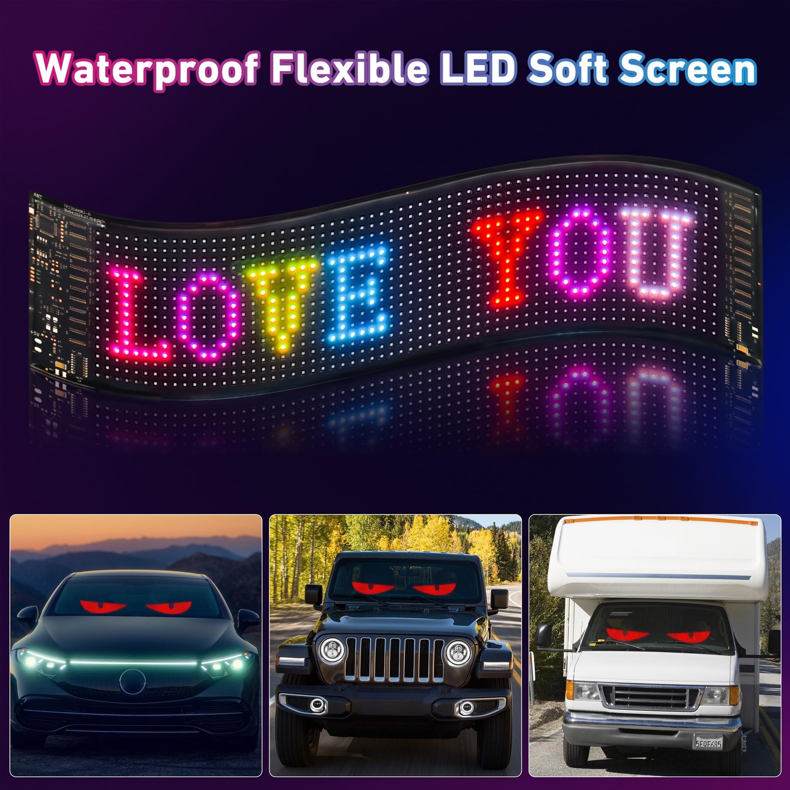 2PCS 15inx4in Devil Eyes Light for Car Windshield,Ojos LED para Carro,Program…