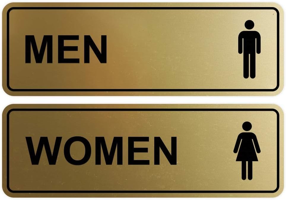 Standard Men Women Restroom Sign – Brushed Gold – Large 1 Set (2 Pcs)