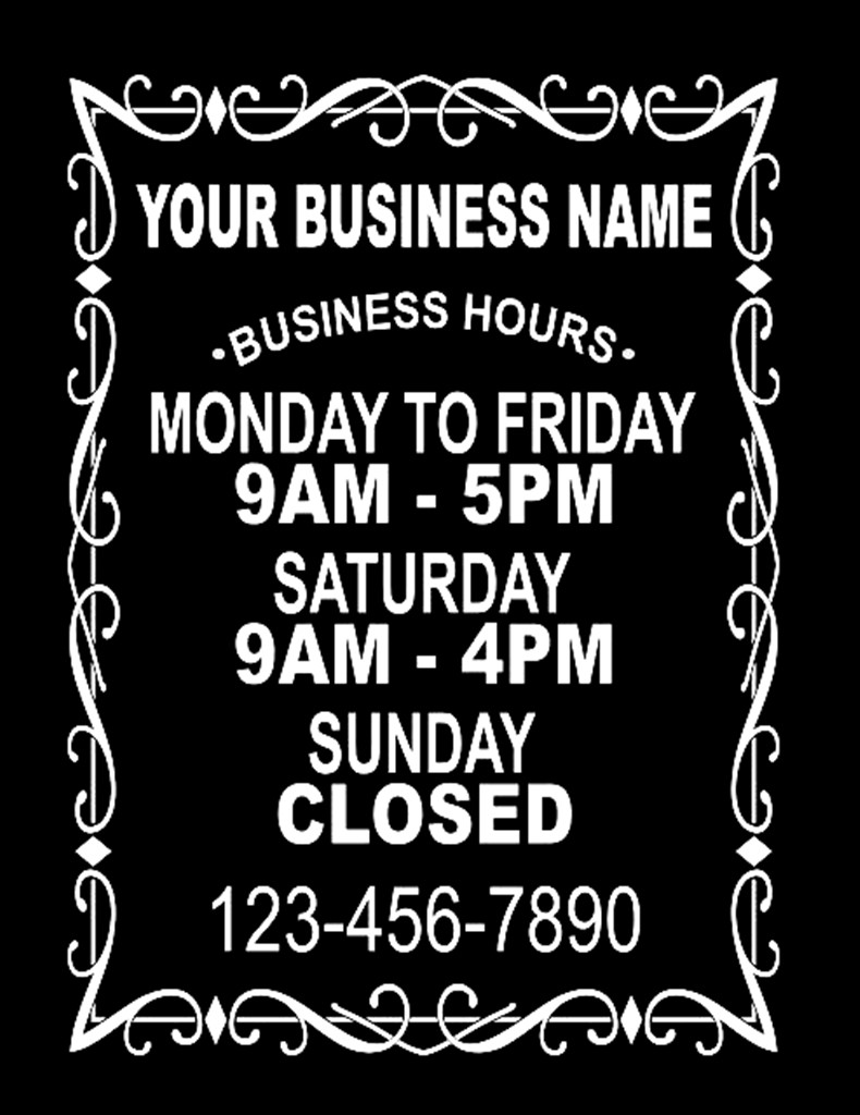 Business Hours 2 Store Shop Personalized Custom Text Vinyl Window Decal Sticker