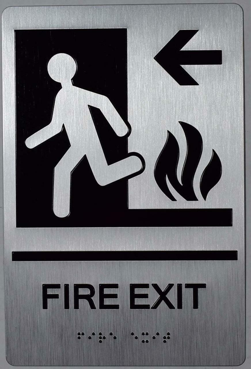 FIRE EXIT Left Arrow Sign-(Aluminium,Silver,Size 6×9)-The Sensation…REF24-1027
