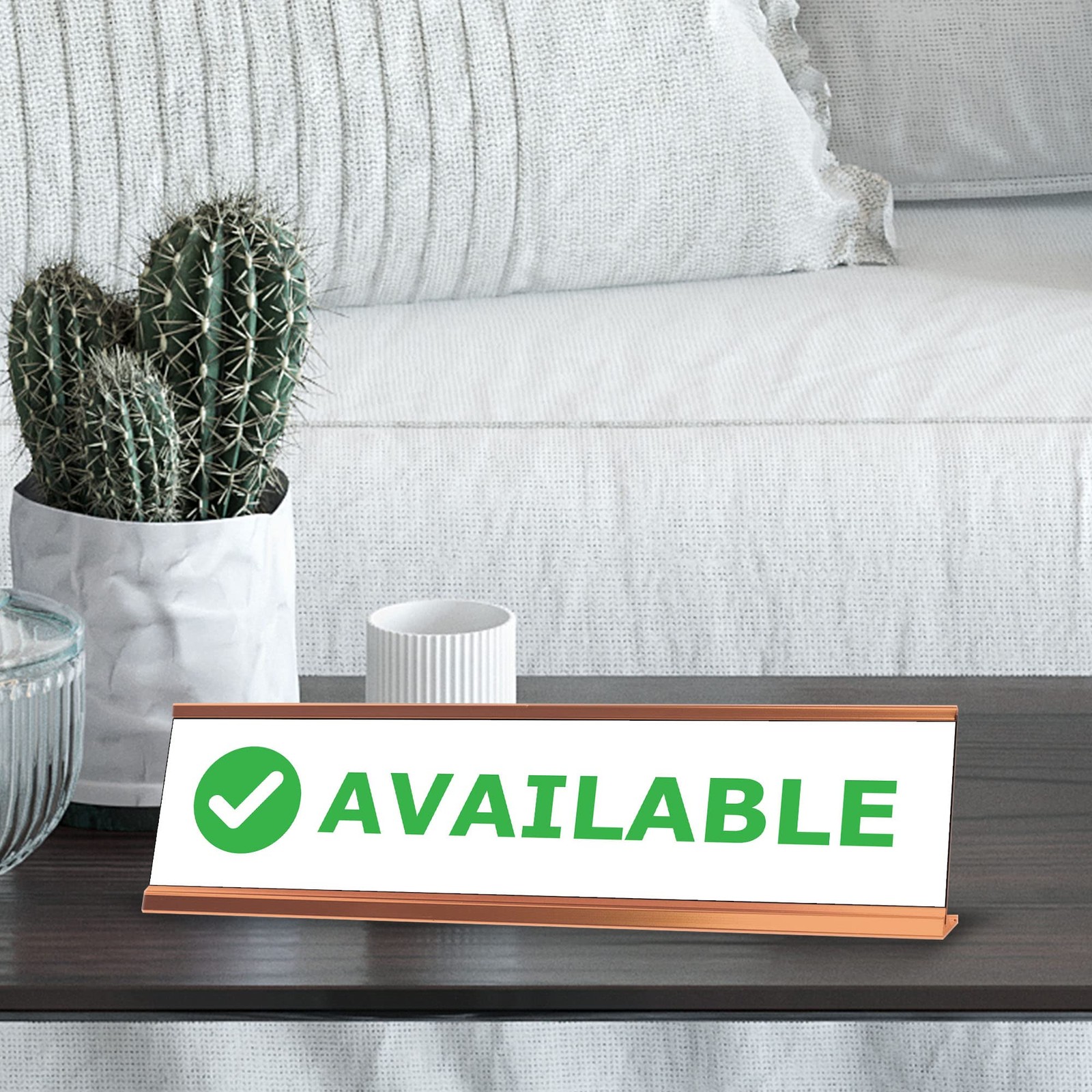 Available, Green Black Frame Desk Sign (2 x 8″)