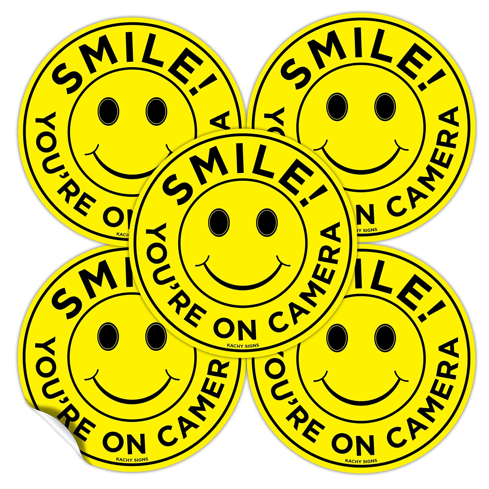 (Set of 5) Smile You’re On Camera Stickers – 4.5″ Circle – Durable Self Adhes…