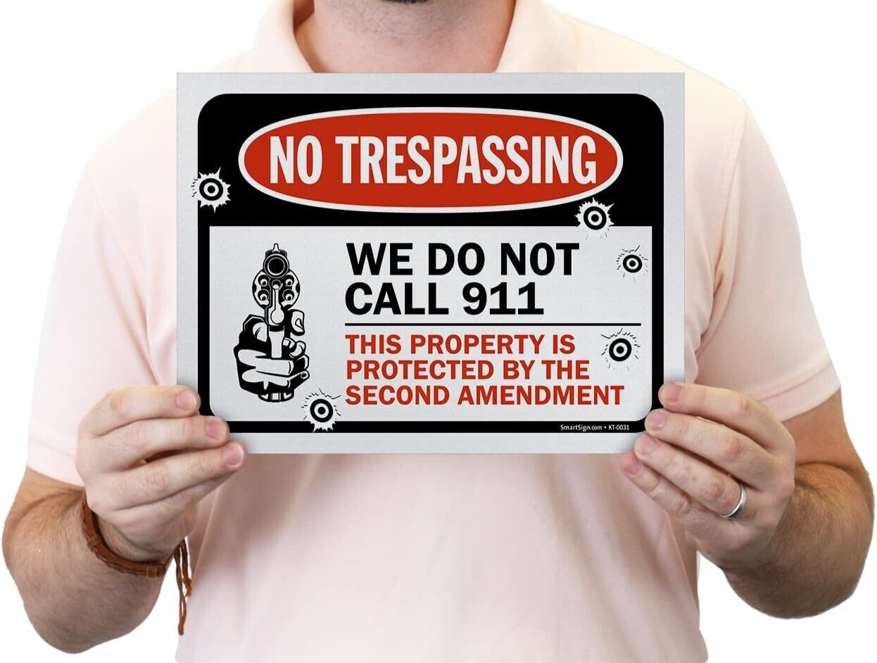 🇺🇸2-TRESPASSING-WE DO NOT CALL 911-PROTECTED BY SECOND AMENDMENT SIGNS 9″X12″