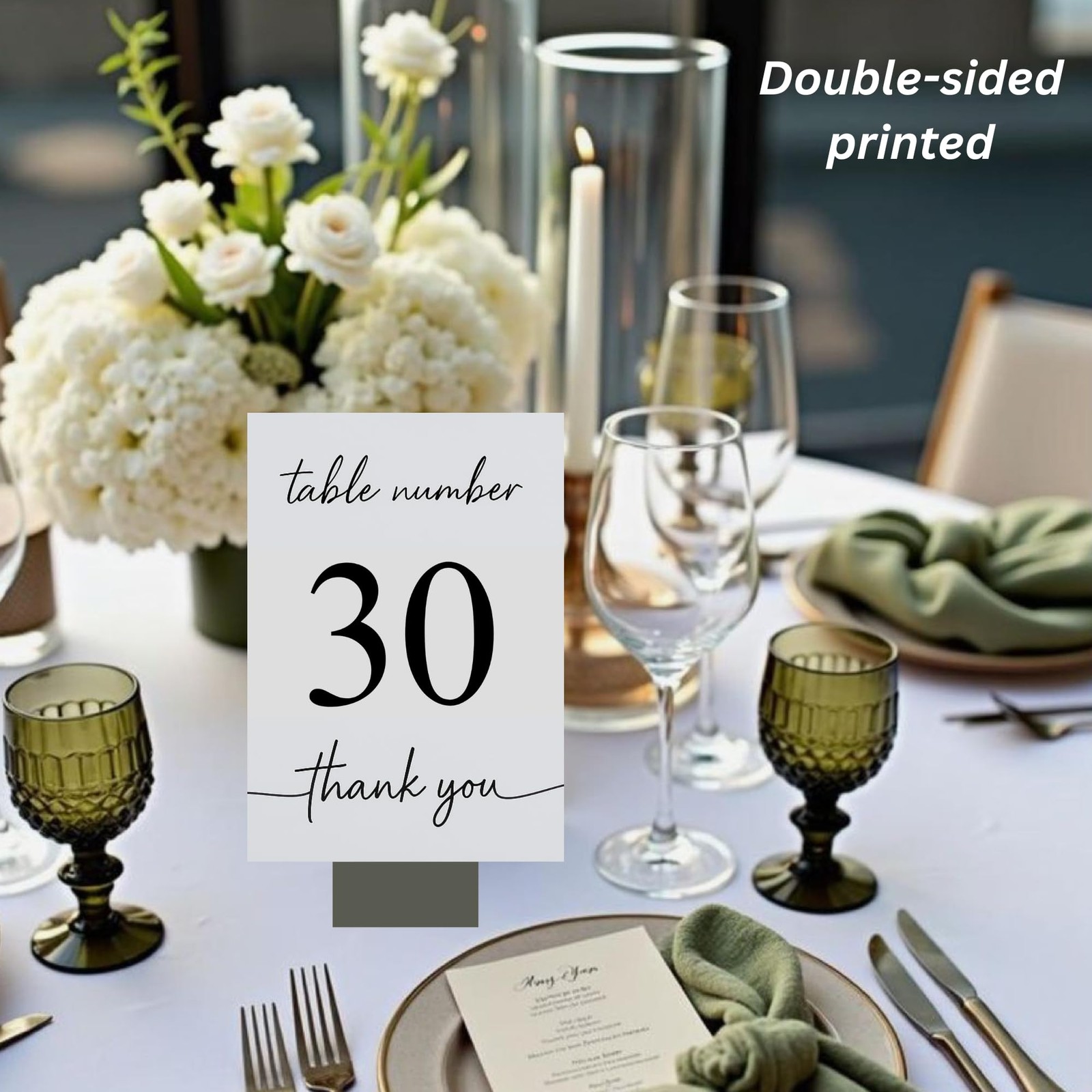 Wedding Table Numbers 1-30 Double Sided Printed Premium Cardstock Elegant