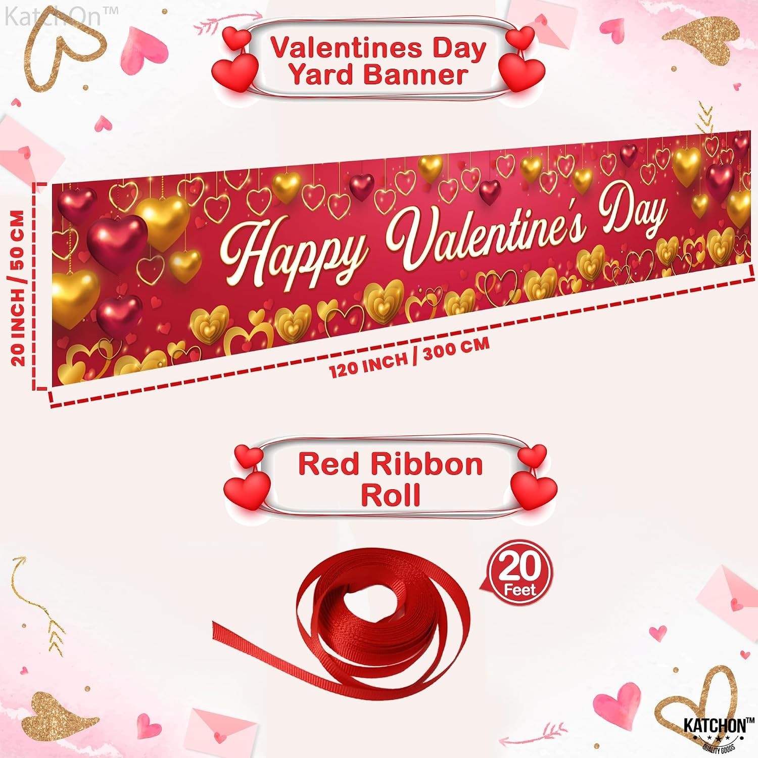 Valentines Day Outdoor Banner 120×20 Inch Colorful Heart Design for Celebrations
