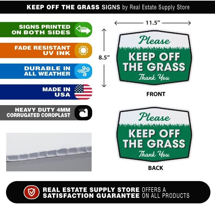 Double Sided Please Keep Off Grass Yard Sign with Stake(1pk, 2pk, 3pk, 4pk, 6pk)